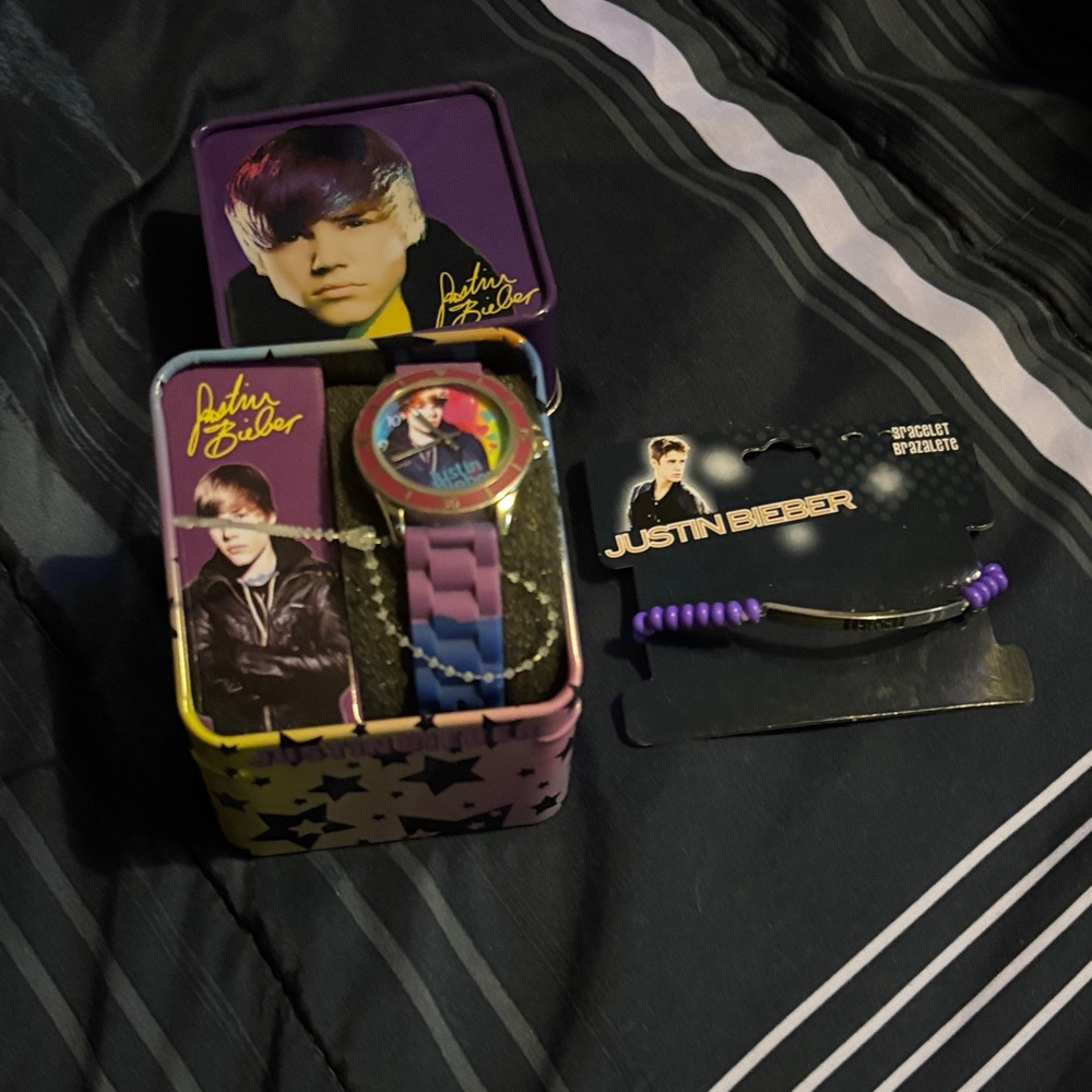 Justin Bieber Purple and Blue Watch with Bracelet